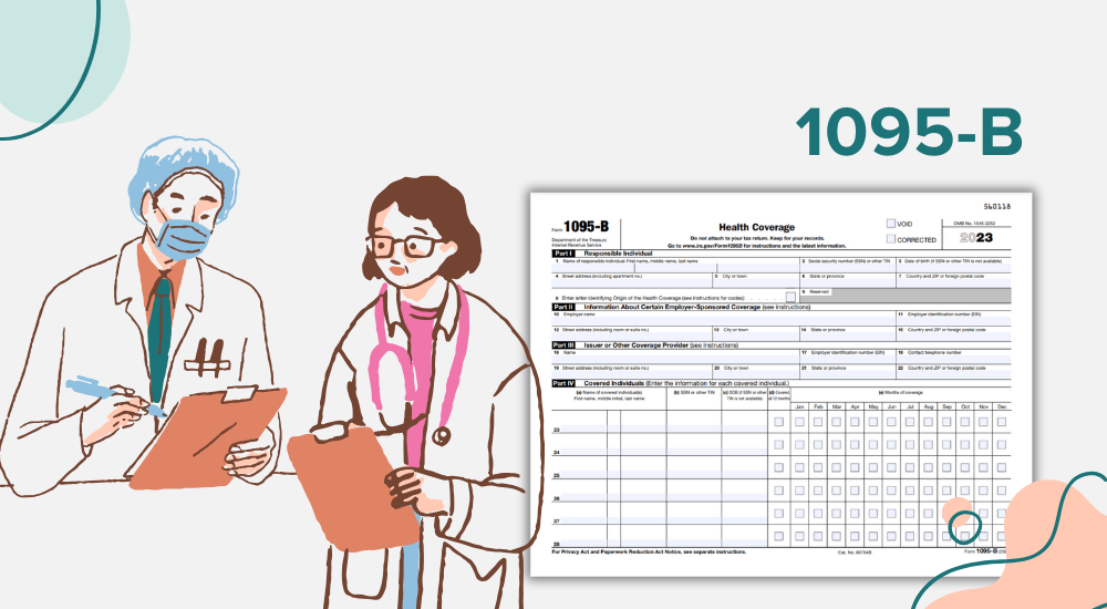 The blank 1095-B form template and image of two people